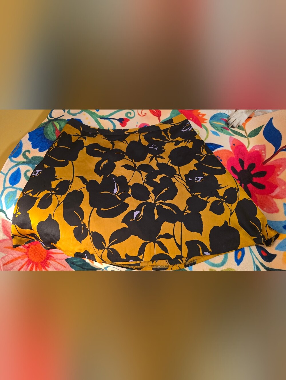 THE LIMITED Mustard Gold Black Floral Satin A-Line Flare Skirt Size 14 EUC